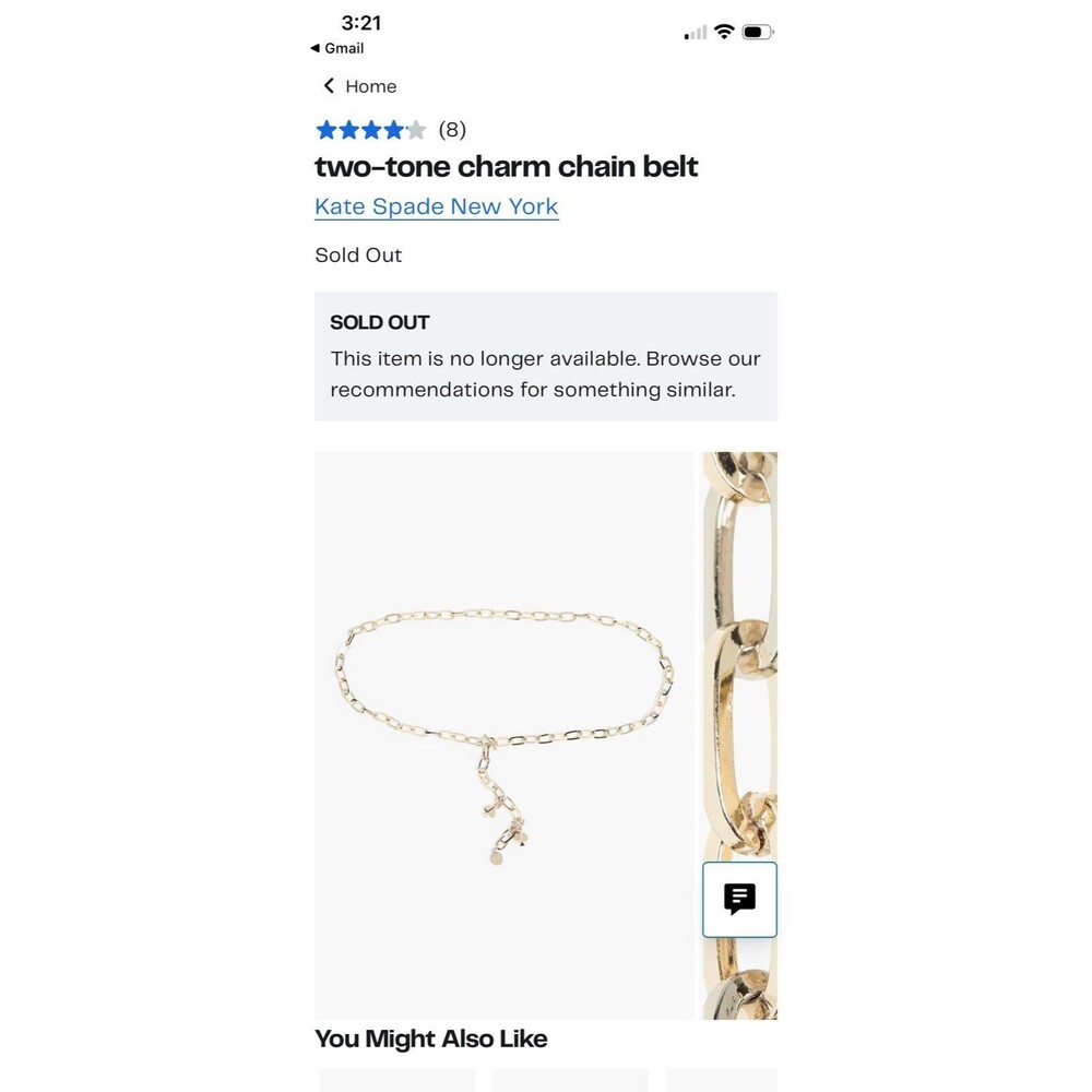 Kate spade New York two-tone charm chain belt NWT
